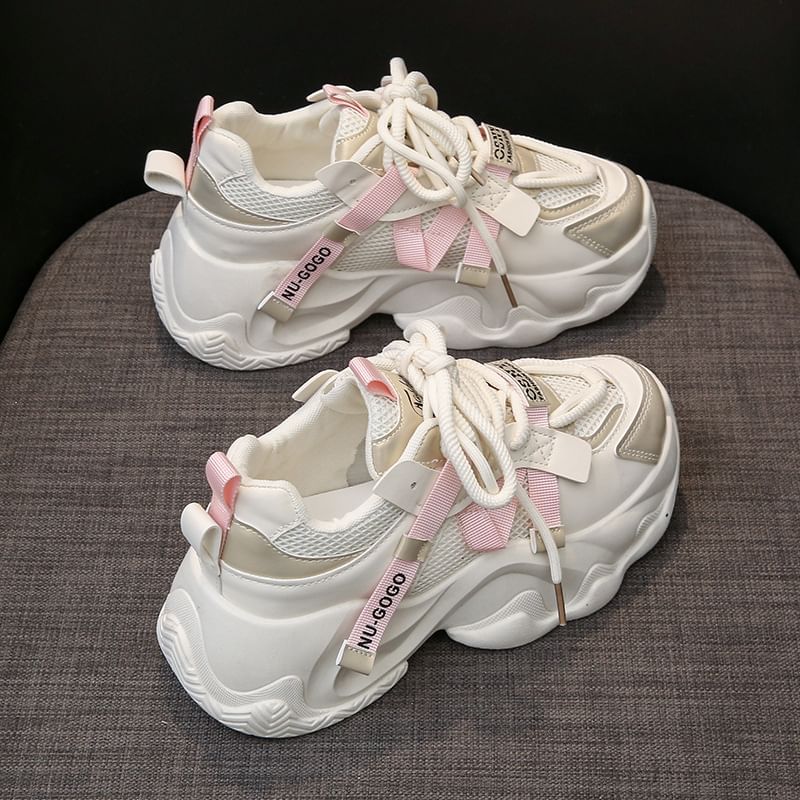 Panel Sneakers Lace-Up Platform Mesh