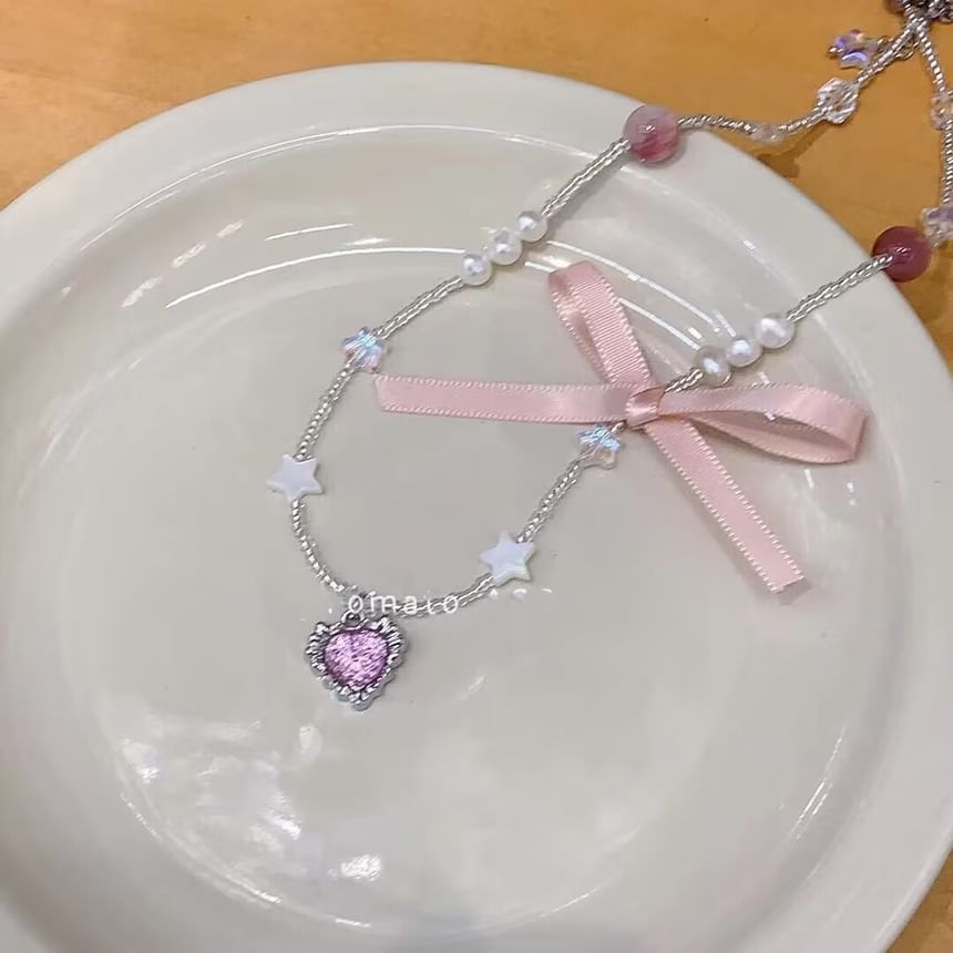 Pendant Ribbon Rhinestone Necklace