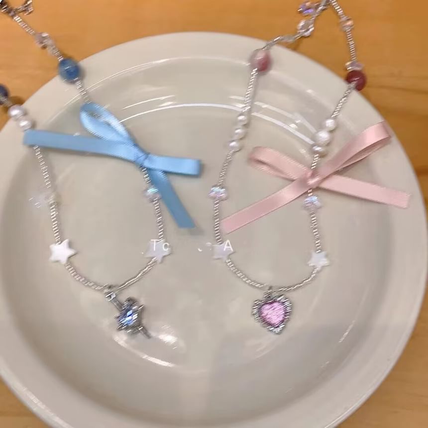 Pendant Ribbon Rhinestone Necklace