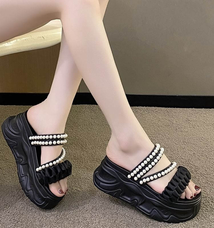 Faux Pearl Platform Sandals