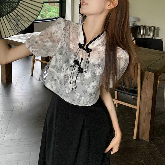 Set: Strap Dress Short-Sleeve Plain A-Line Midi + Blouse Floral Spaghetti