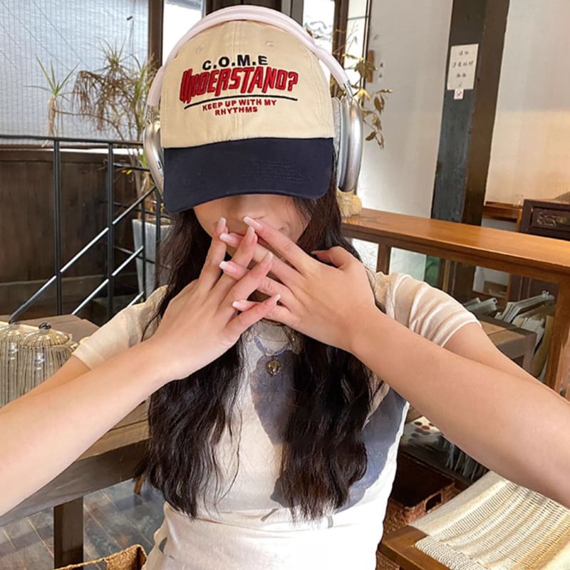 Lettering Panel Cap Embroidered Color Baseball