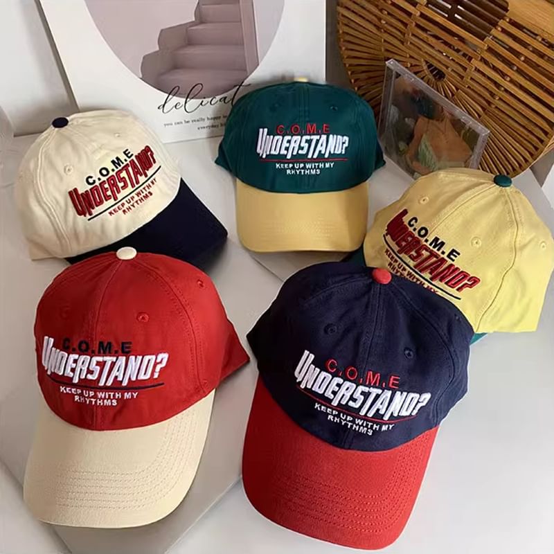 Lettering Panel Cap Embroidered Color Baseball