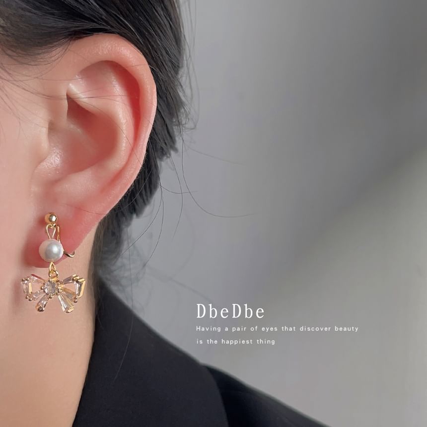 Drop Earring Faux Rhinestone Pearl Alloy Bow