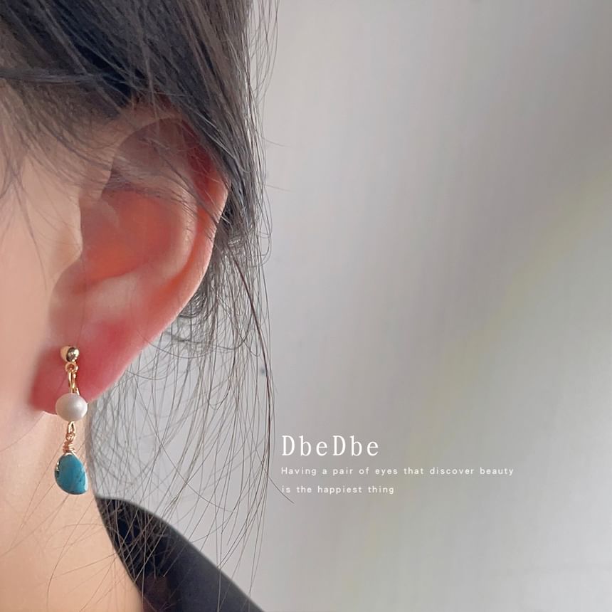 Pearl Earring Alloy Drop Turquoise Freshwater