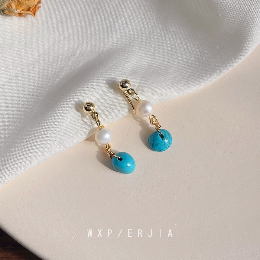 Pearl Earring Alloy Drop Turquoise Freshwater