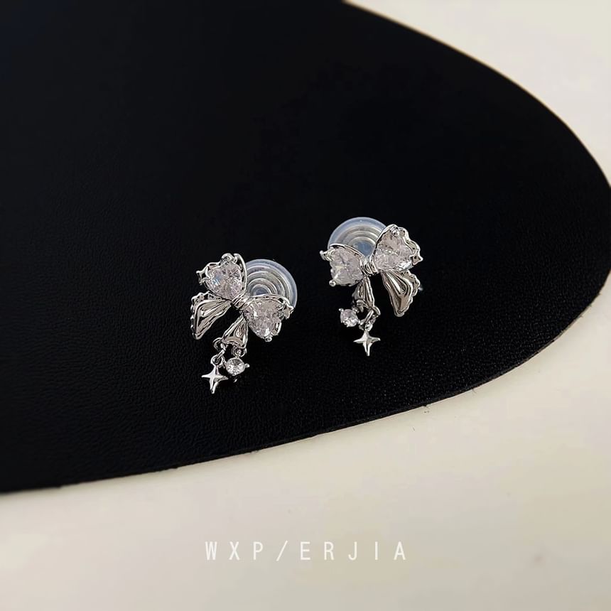 Earring Rhinestone Bow Alloy Drop