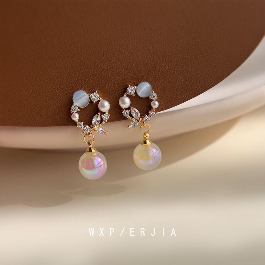 Alloy Rhinestone Earring Faux Drop Pearl