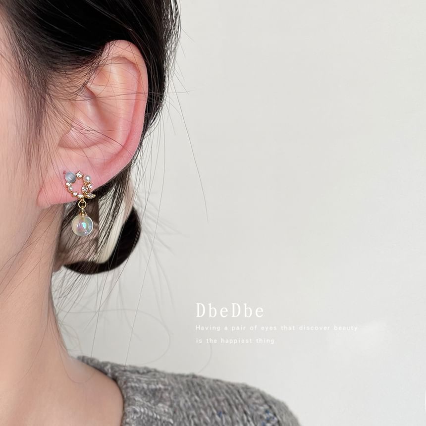 Alloy Rhinestone Earring Faux Drop Pearl