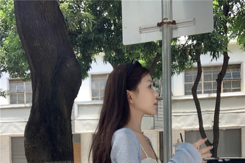 Cardigan Print Floral A-Line Ruffle Pointelle Plain Dress Spaghetti Strap / Mini