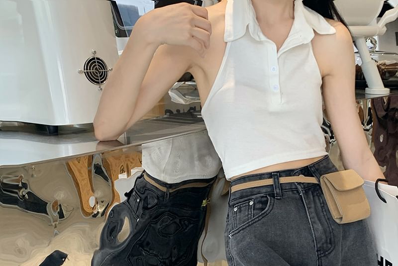 High Waist Washed Distressed Loose Fit Jeans