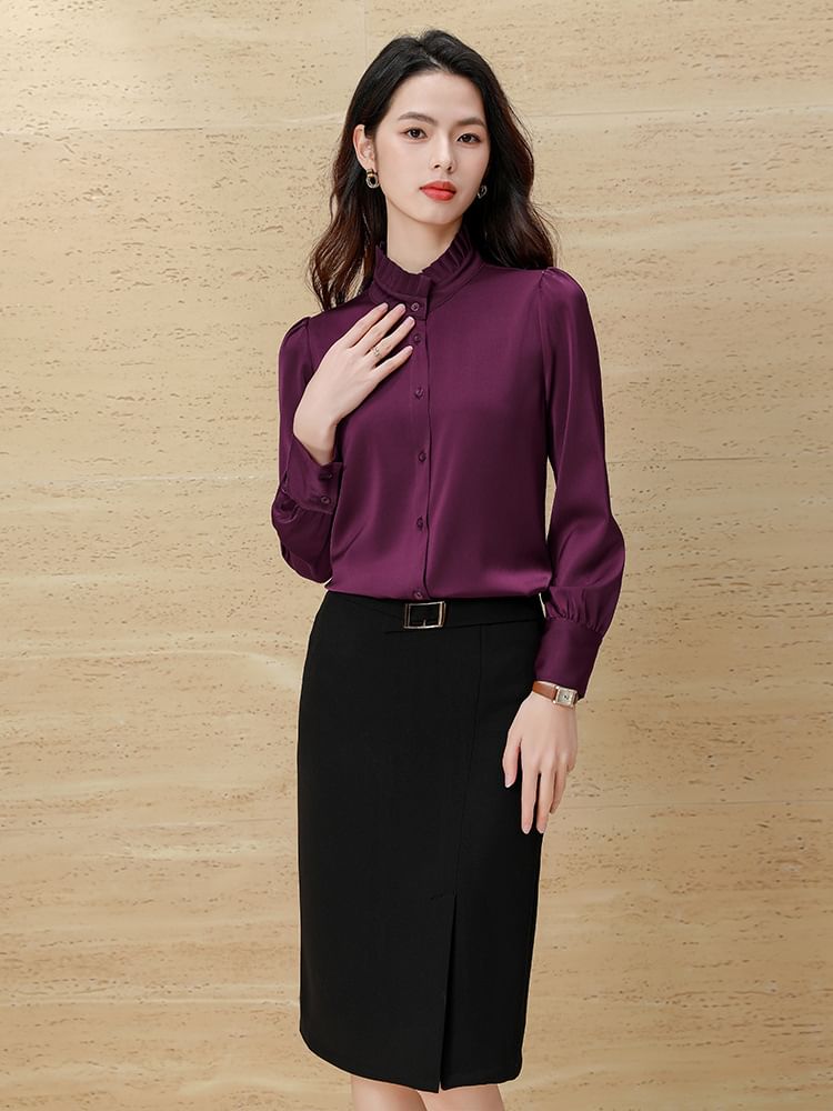 Long-Sleeve Shirt Set with Skirt