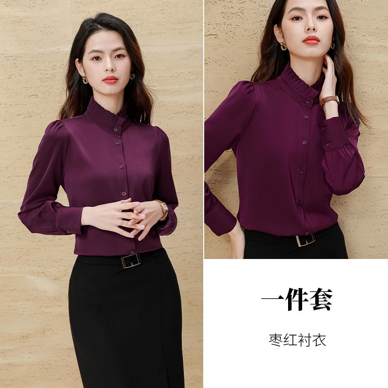 Long-Sleeve Shirt Set with Skirt