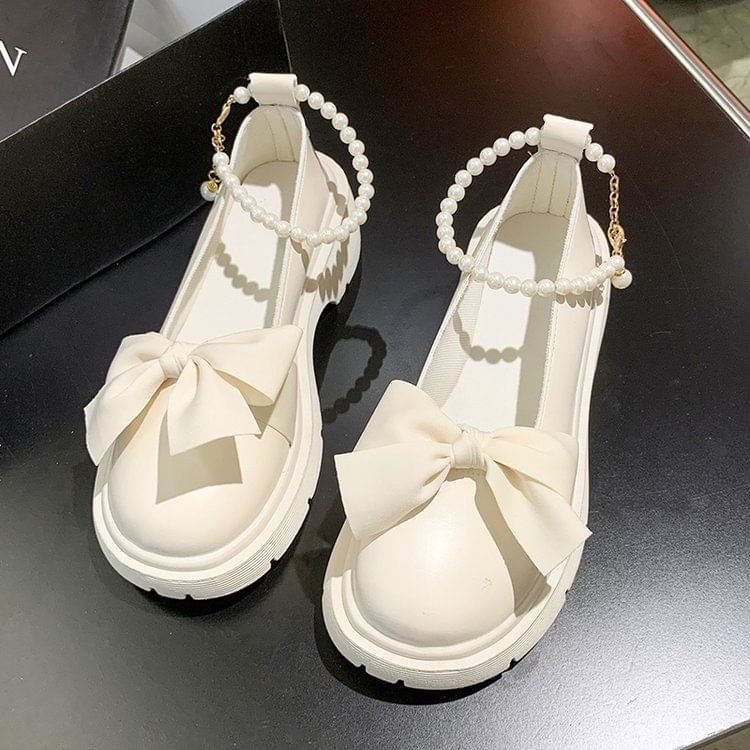 Ankle Heel Chunky Strap Platform Loafers Bow