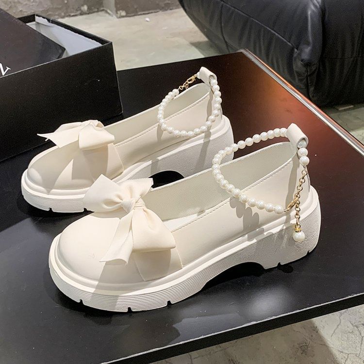 Ankle Heel Chunky Strap Platform Loafers Bow