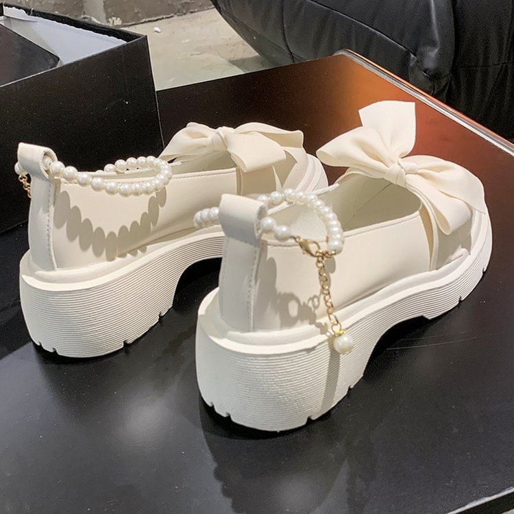 Ankle Heel Chunky Strap Platform Loafers Bow