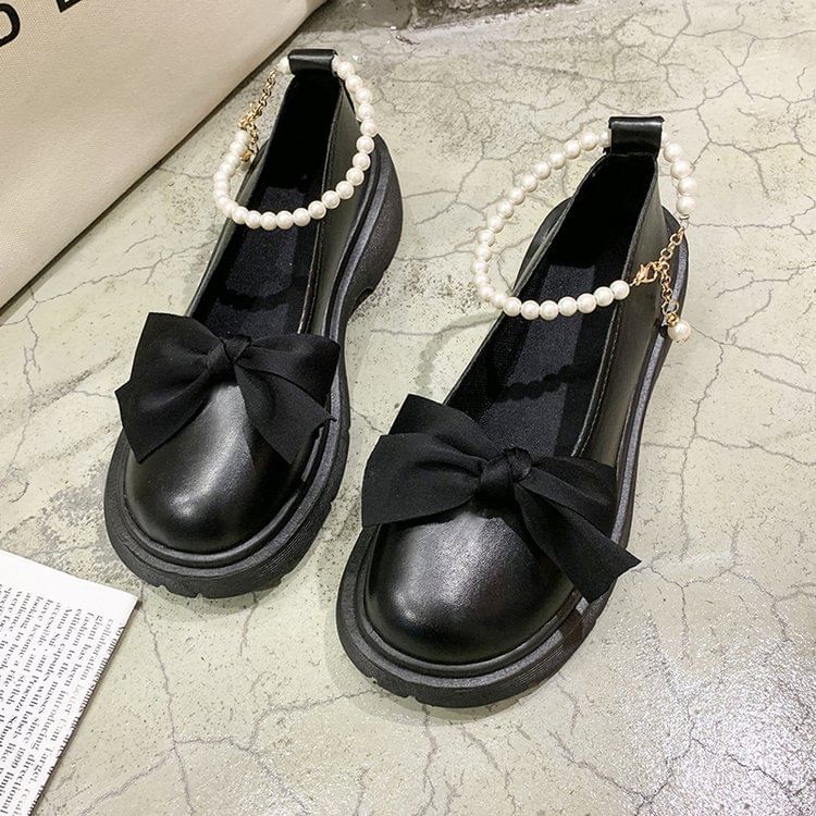 Ankle Heel Chunky Strap Platform Loafers Bow