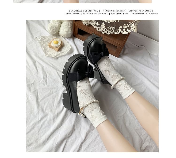 Chunky Loafers Ankle Platform Heel Bow Strap