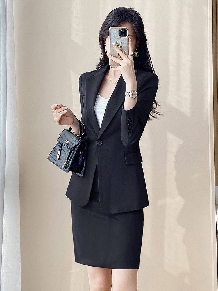 Blazer, Pencil Skirt, and Cropped Trousers Set