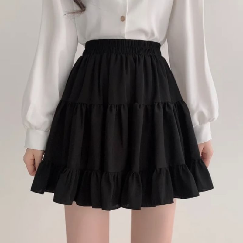 High Waist A-Line Mini Skirt in Solid Color