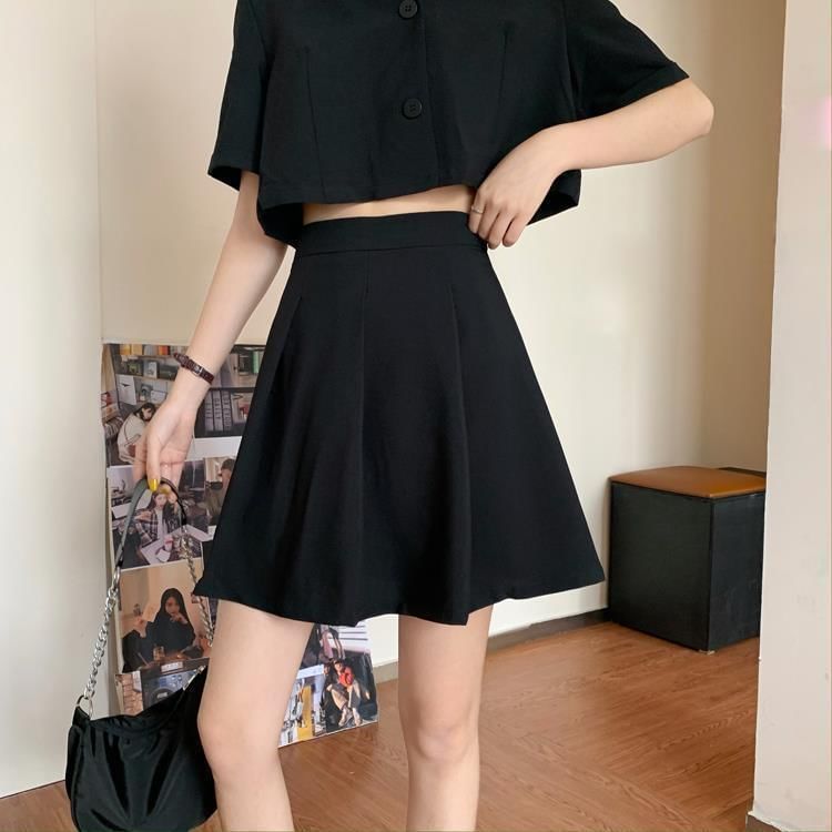 Crop Shirt and Pleated Mini Skirt Outfit Set