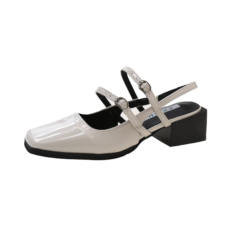 Sandals Heel Buckled Square-Toe Block Slingback