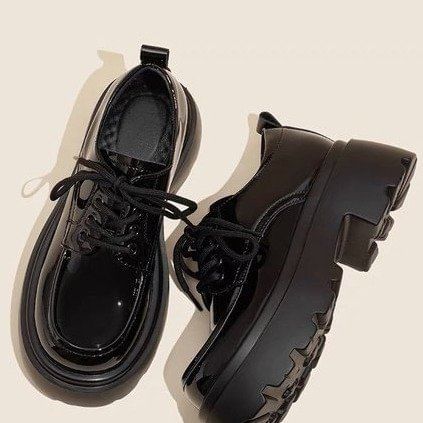 Shoes Lace-Up Chunky Platform Heel