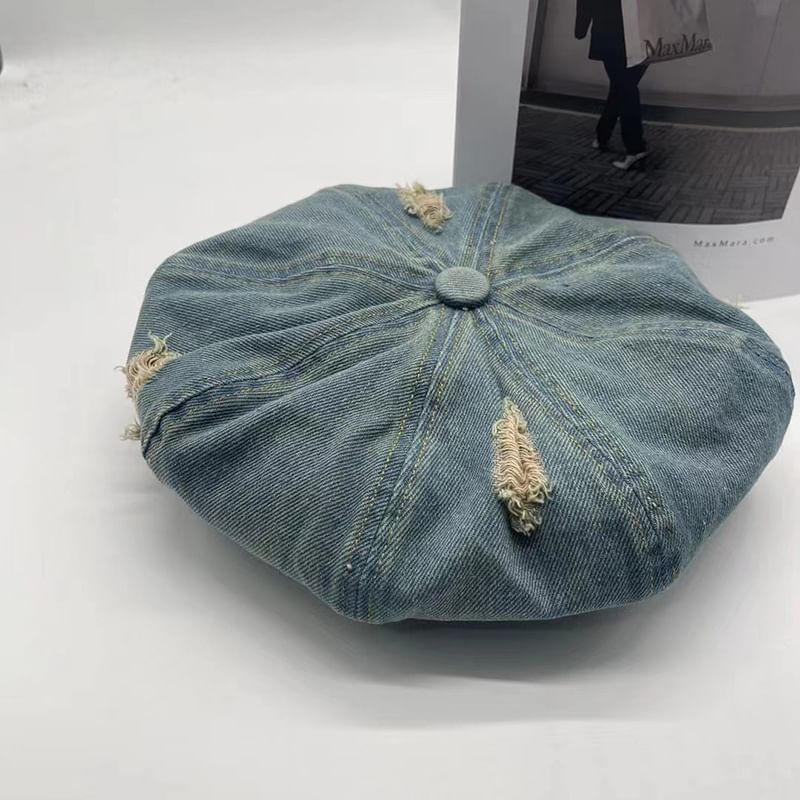 Distressed Beret Denim