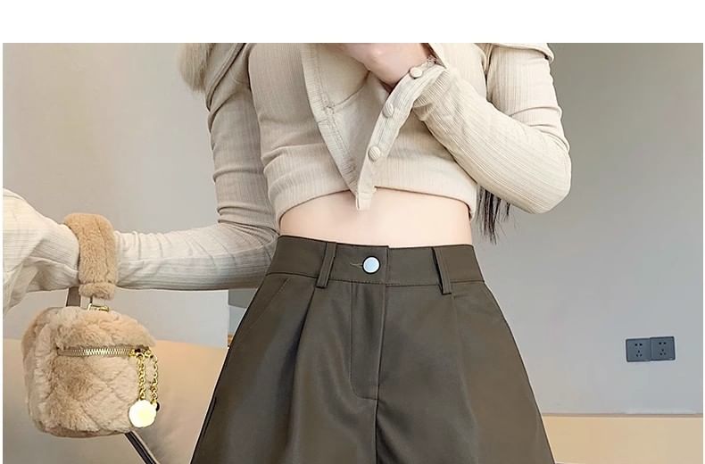 Leather Shorts Waist High Plain Faux