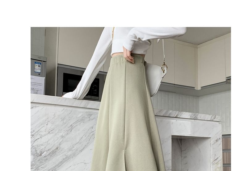 Plain High A-Line Midi Skirt Waist