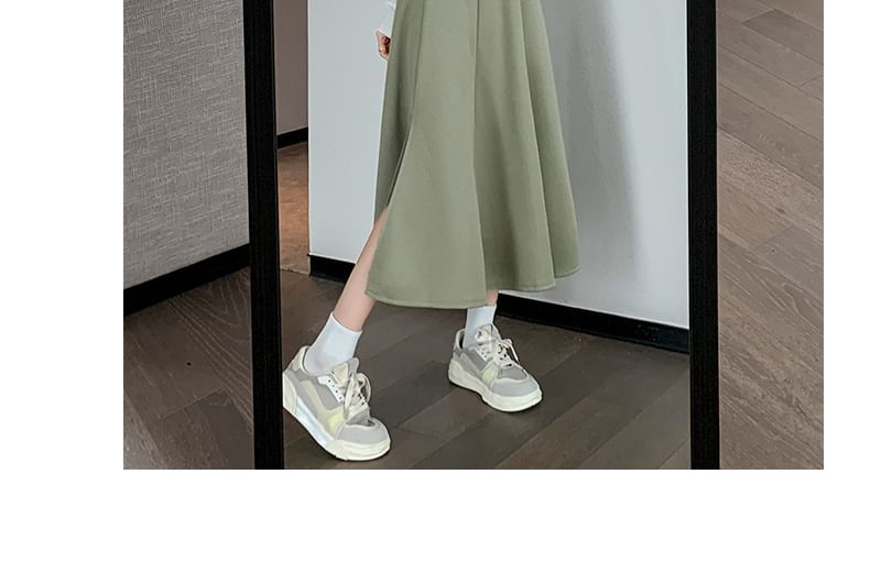 Plain High A-Line Midi Skirt Waist