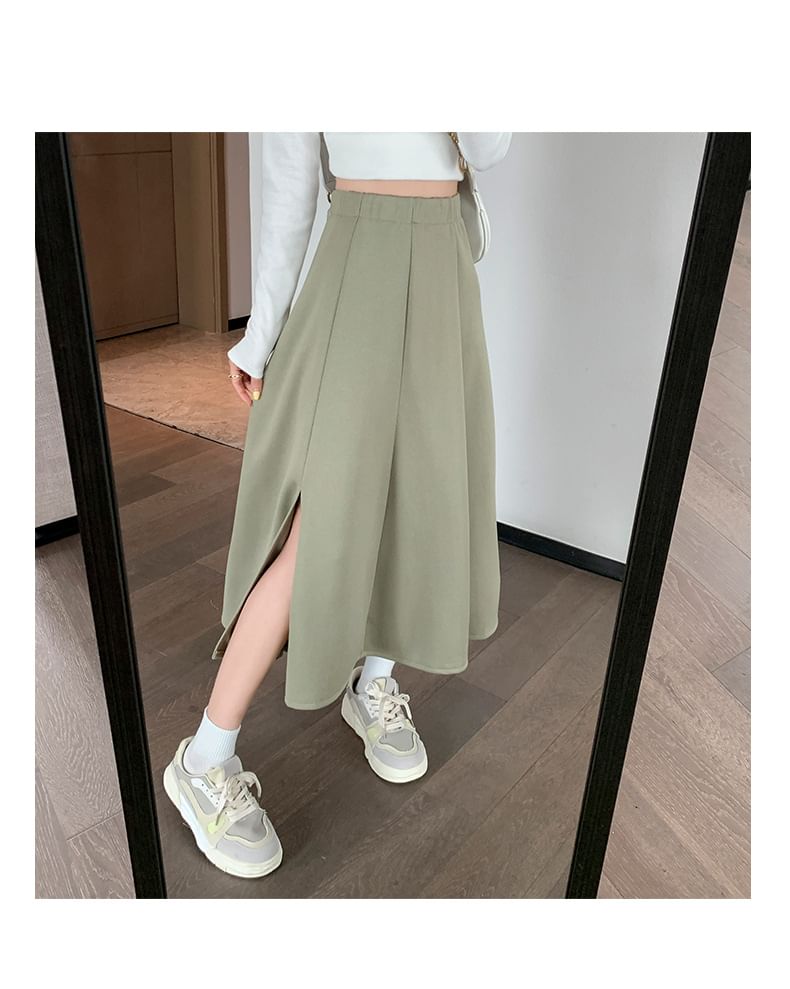 Plain High A-Line Midi Skirt Waist