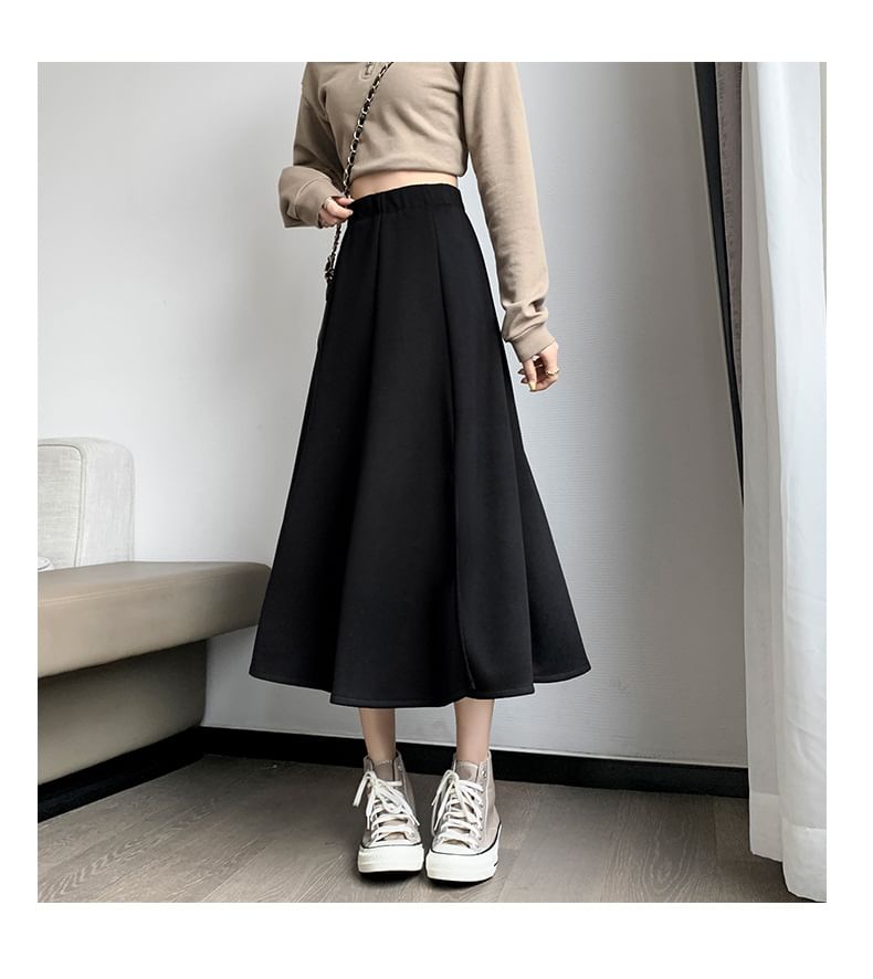 Plain High A-Line Midi Skirt Waist