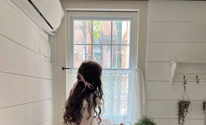 Cap Sleeve Ruffle Dress Round Bow Neck Embroidered Mini A-Line