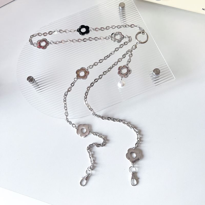 Alloy Phone Faux Pearl Lanyard Floral