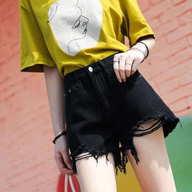 Mid Waist Plain Frayed Distressed Wide Leg Denim Shorts
