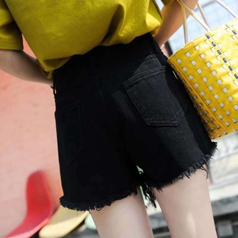 Mid Waist Plain Frayed Distressed Wide Leg Denim Shorts