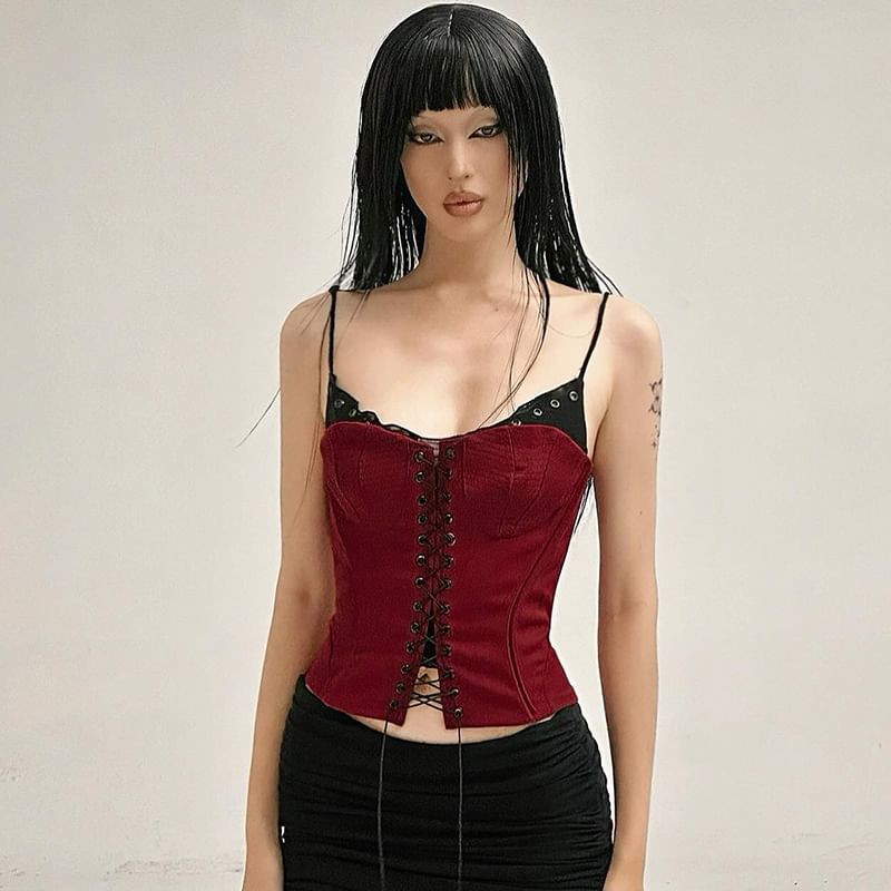 Two-Tone Lace-Up Cropped Camisole