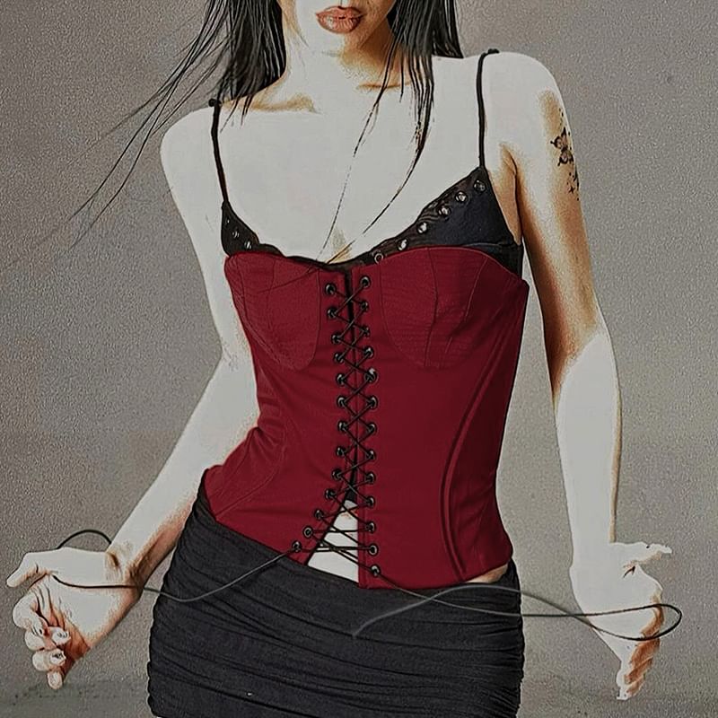 Two-Tone Lace-Up Cropped Camisole