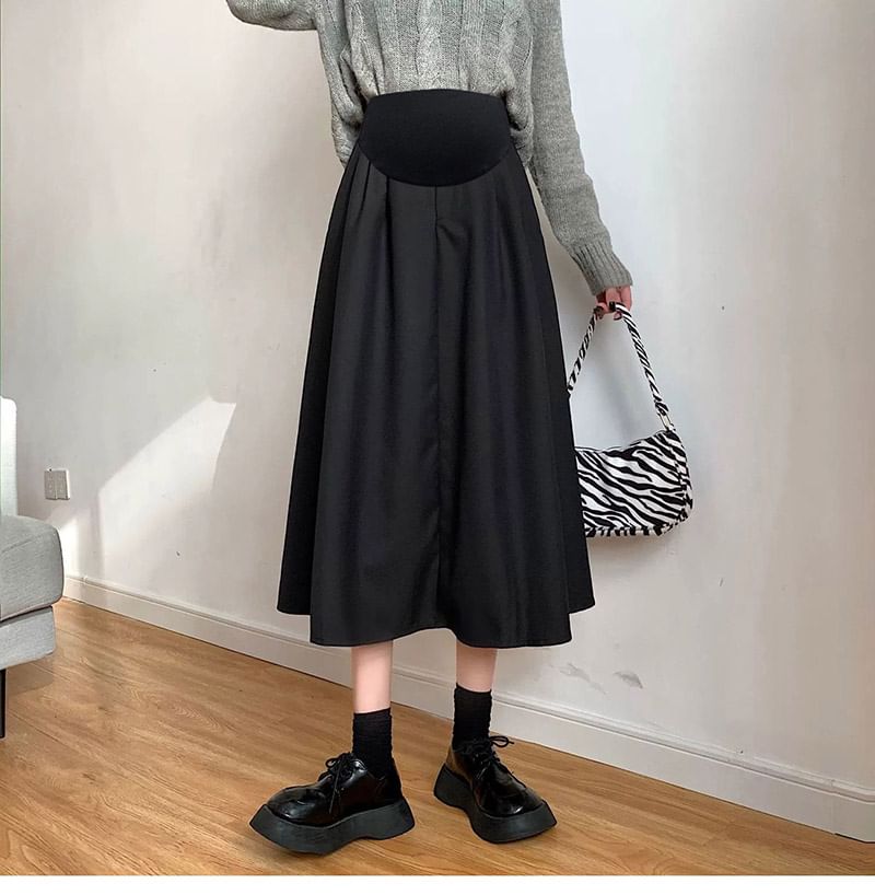 Maternity A-Line Midi Skirt in Plain Style