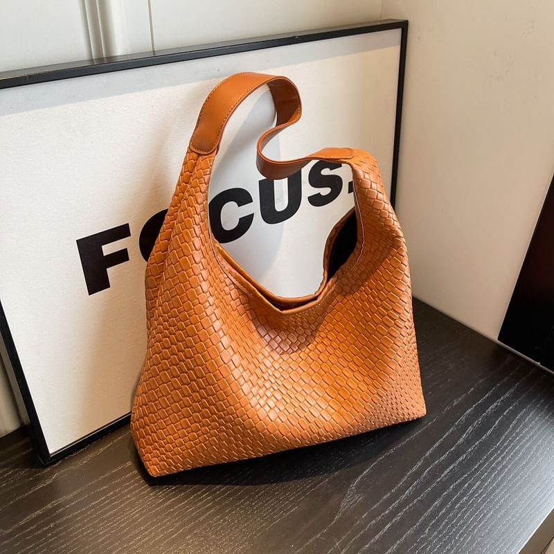 Leather Faux Woven Shoulder Bag