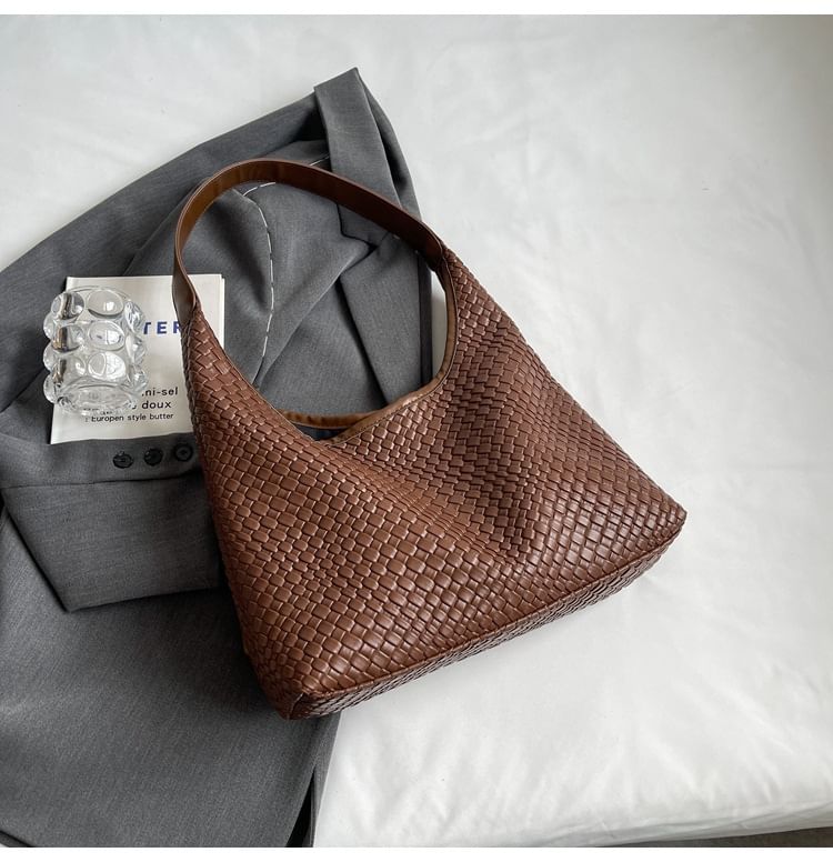 Leather Faux Woven Shoulder Bag