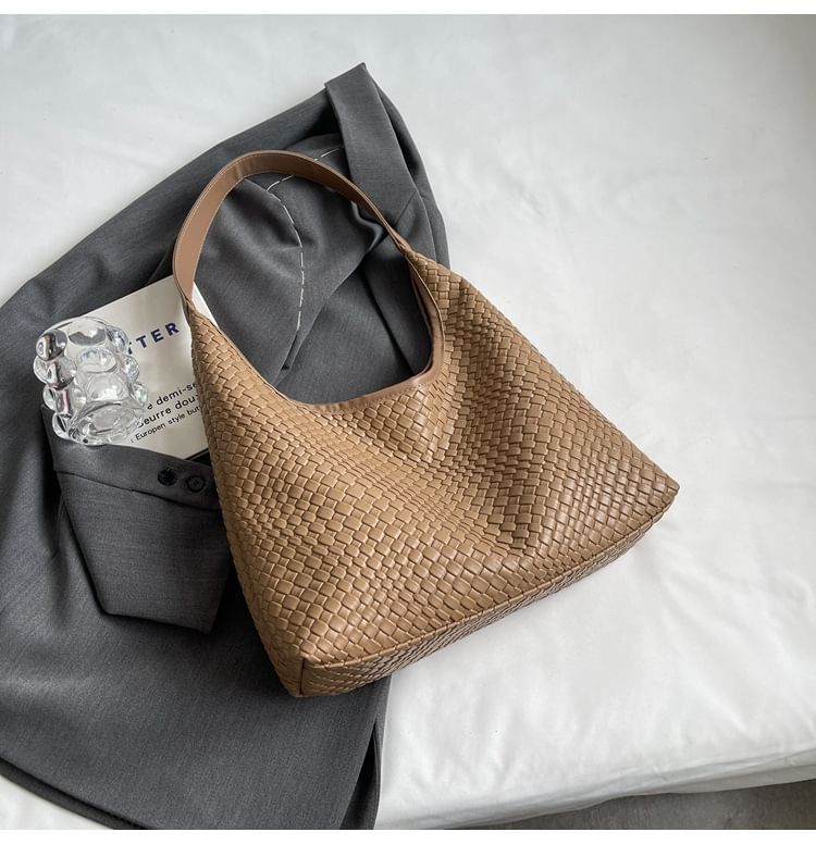 Leather Faux Woven Shoulder Bag