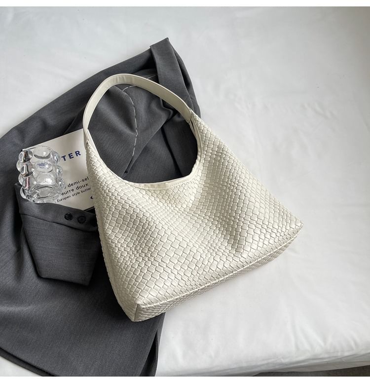 Leather Faux Woven Shoulder Bag