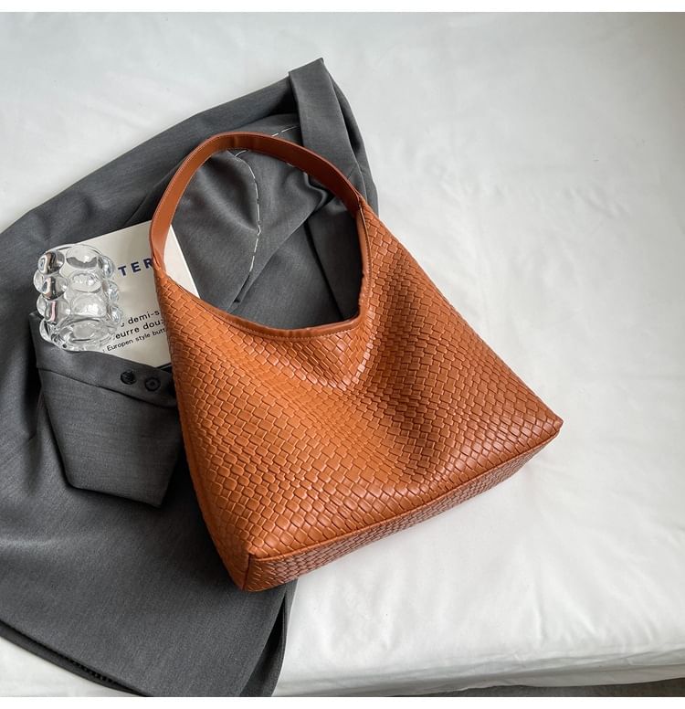 Leather Faux Woven Shoulder Bag