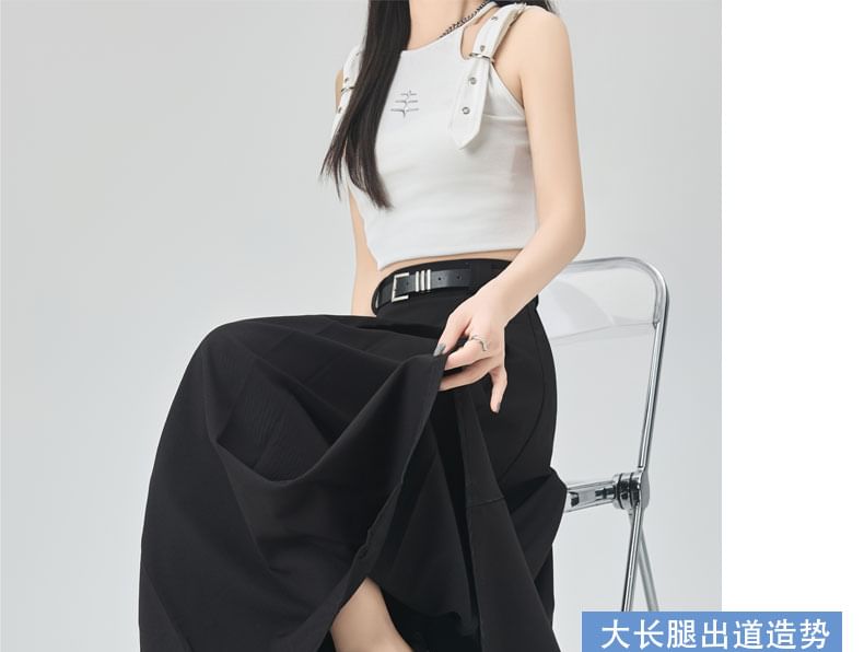Pleated A-Line Midi Skirt with High Waist