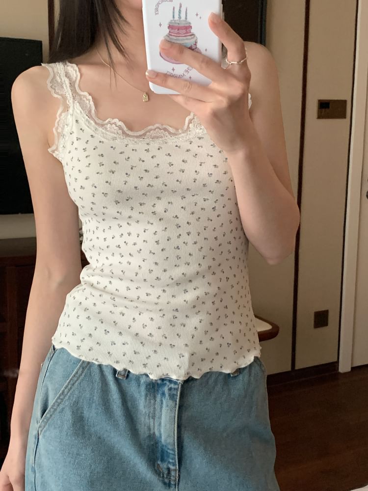 Lace-Trim Lettuce-Edge Camisole Top