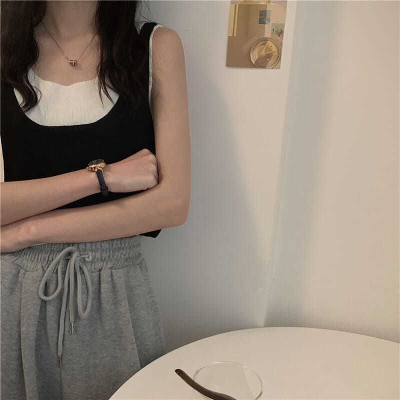 Knit Mock Piece Top Scoop Two Neck Tank