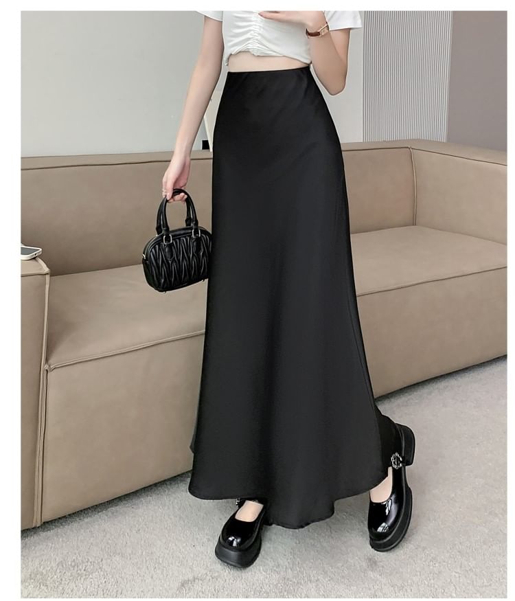High Waist A-Line Maxi Skirt in Solid Tone