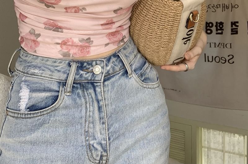 Plain Floral Crop Print Cardigan / Halter Neck Top